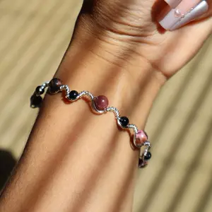 Handcrafted Wire Bracelet with Real Stones Silver Tarnish Resistant Copper Wire for Stylish Wear Genuine Stones Durability and Elegance