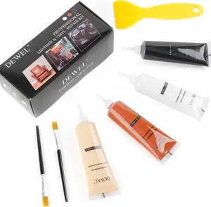 DEWEL Leather Repair Kits Black, White, Beige and Brown for Couches, Refurbishing Upholstery, Couch, Boat, Car Seats - Leather Dye Kit for Leather Paint, Leather Scratches, Dirty Leather Surface Footwear Shoe