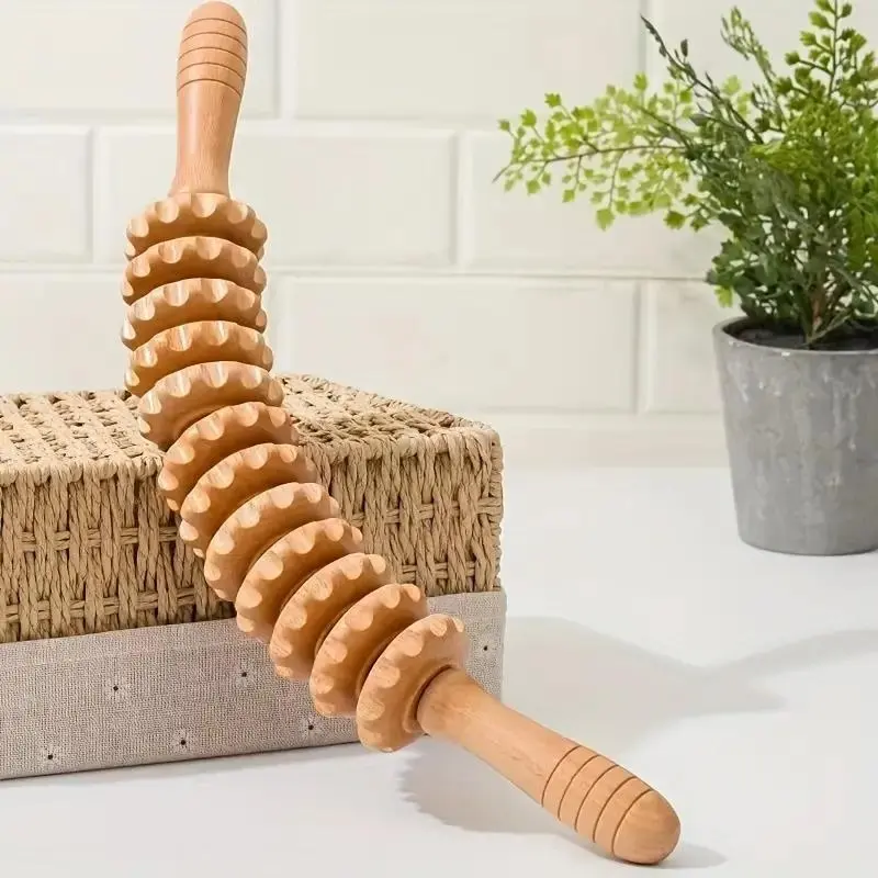 1 Counts 16 Inch Wooden Body Roller Massage Tool for Lymphatic Drainage, Sculpting, and Muscle Shaping - Manual Mader Otherapy Benefits, Lymphatic Drainage Roller