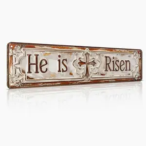"He is Risen" Metal Sign 16x4 Inches – Aluminum Christian Easter & Religious Wall Decor