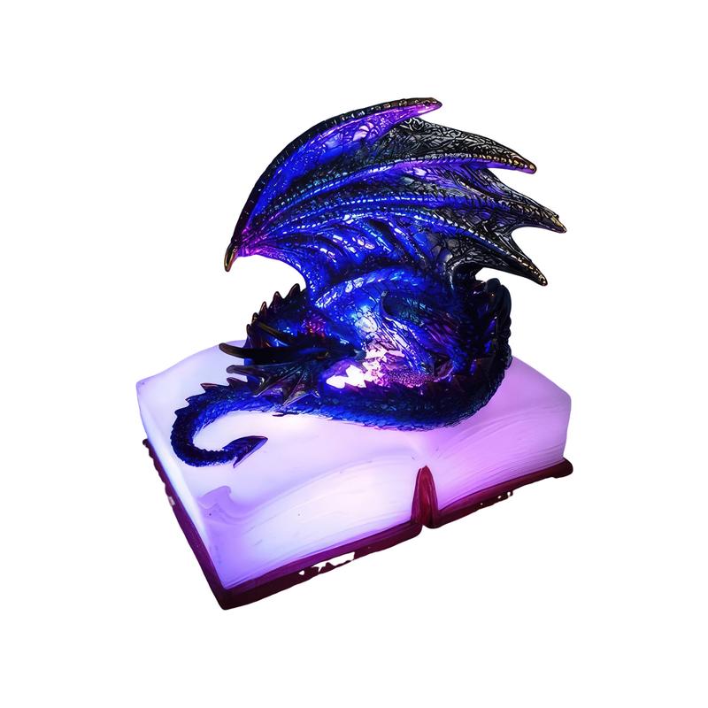5.5"H Blue Dragon on Book with LED Figurine