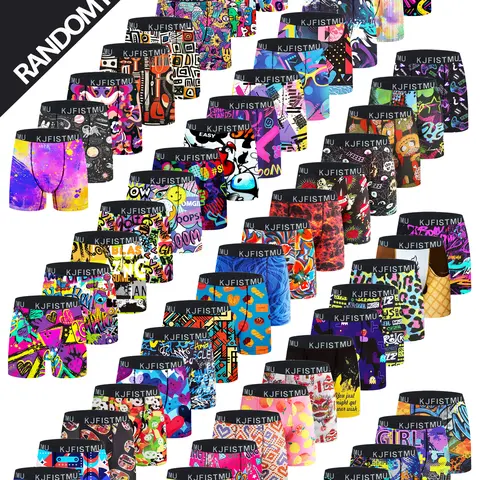 KJFISTMU Men's Menswear Fitness Boxer Briefs, 12pcs Assorted Novelty Graphic Graffiti Camo Printed Non Slip Underwear - Breathable, Moisture-Wicking, No-Roll-Up Design for Office, Gym