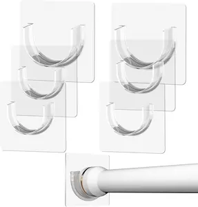 6 Pack Shower Rod Holders No Drilling, Adhesive Curtain Rod Brackets for Wall, Strong Tension Rod Holder Up to 30 lbs, Waterproof for Tile Marble Painted, Apartments Dorms (Rod Not Included)