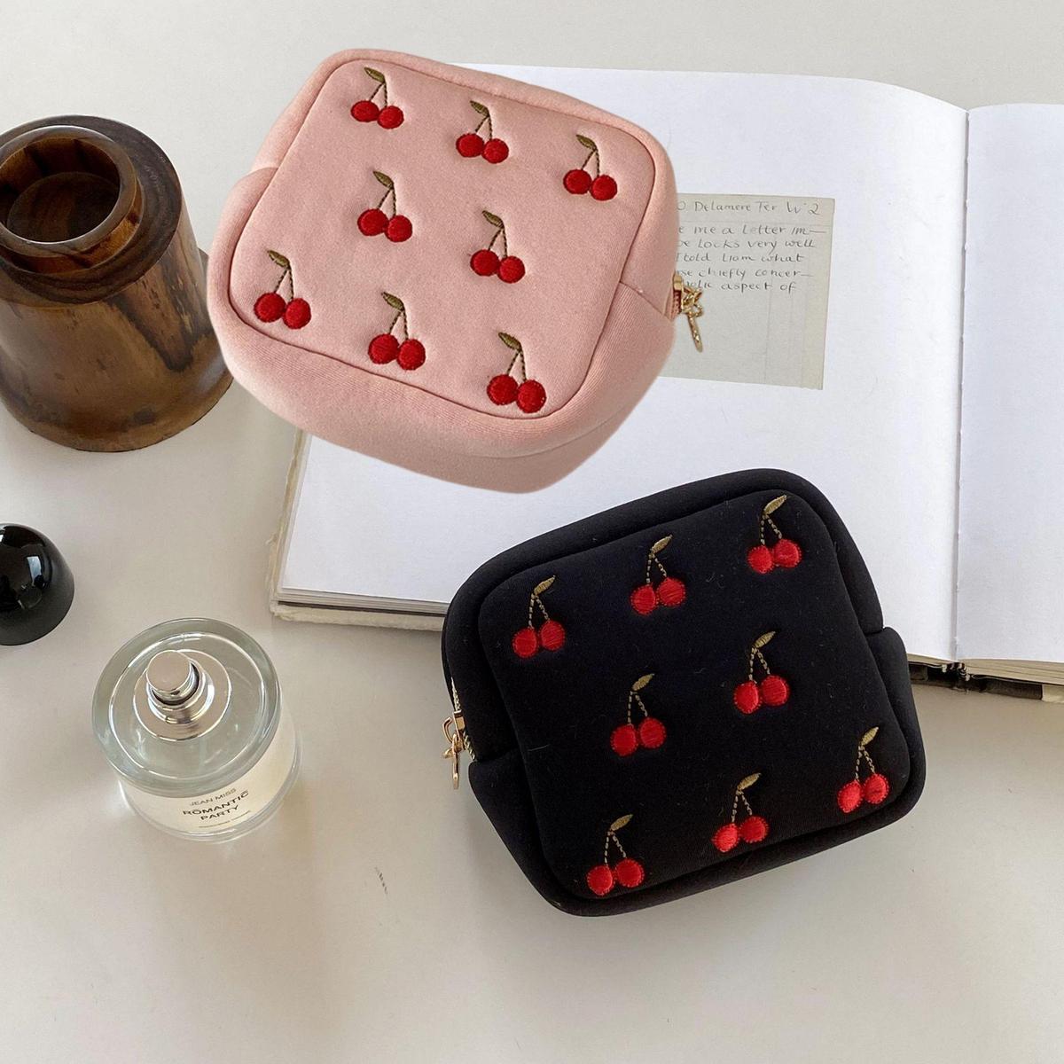 Cherry Pattern Storage Bag, 1 Count Portable Multifunctional Napkin Pouch Bag, Jewelry & Skincare Product Organizer, Cosmetic Bag for Home, Office, and Travel