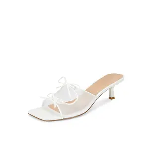 Kitten Heels for Women with Bow Heels Heeled Sandals Square Toe Slingback Mules, Mesh Slip On for Daily Party Wedding