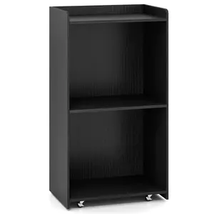 COSTWAY - Rolling Podium Stand with 2 Shelves and Lockable Wheels-Black