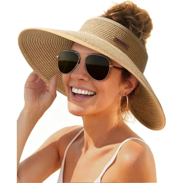 FURTALK Sun Hats for Women Wide Brim Beach Hat Straw Visor  display picture 1