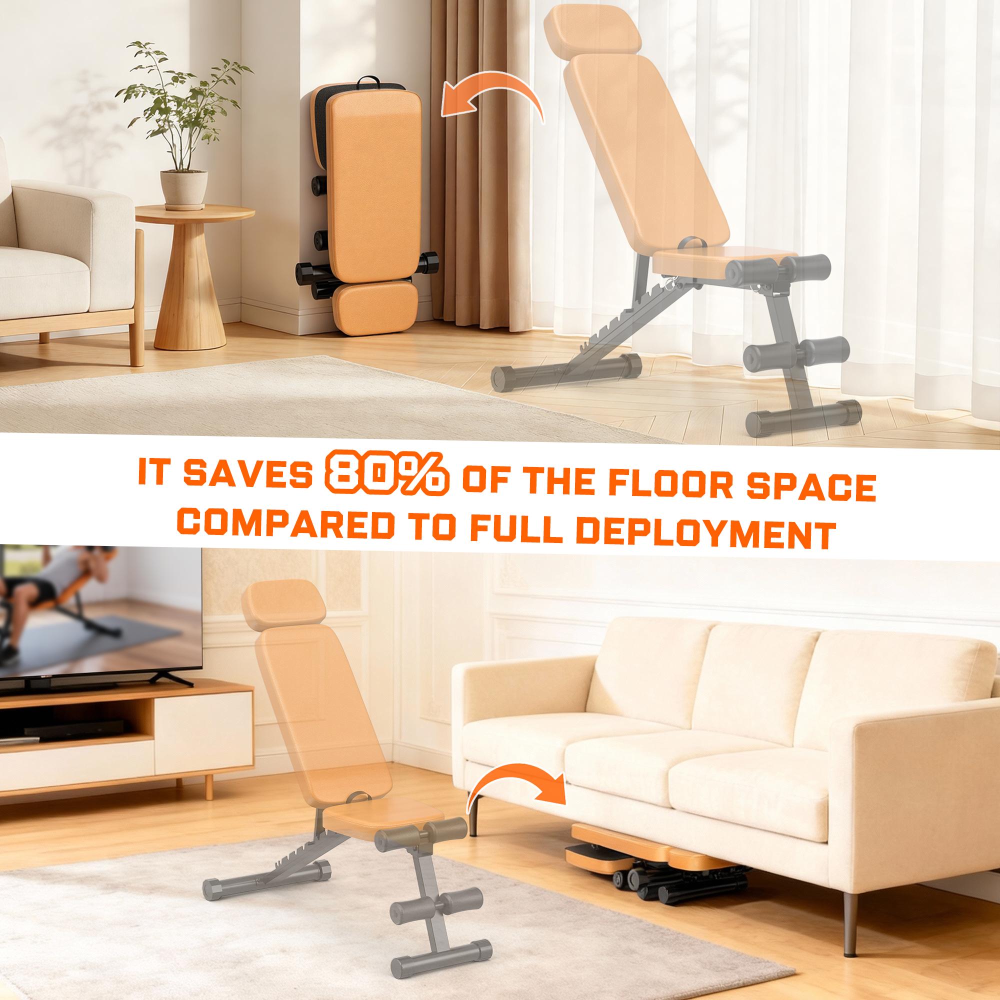 Bearbro 9 Positions Adjustable Weight Bench,Foldable Workout Bench Olympic Weight Bench for Home Gym Full Body Strength Training,Support up to 800lbs