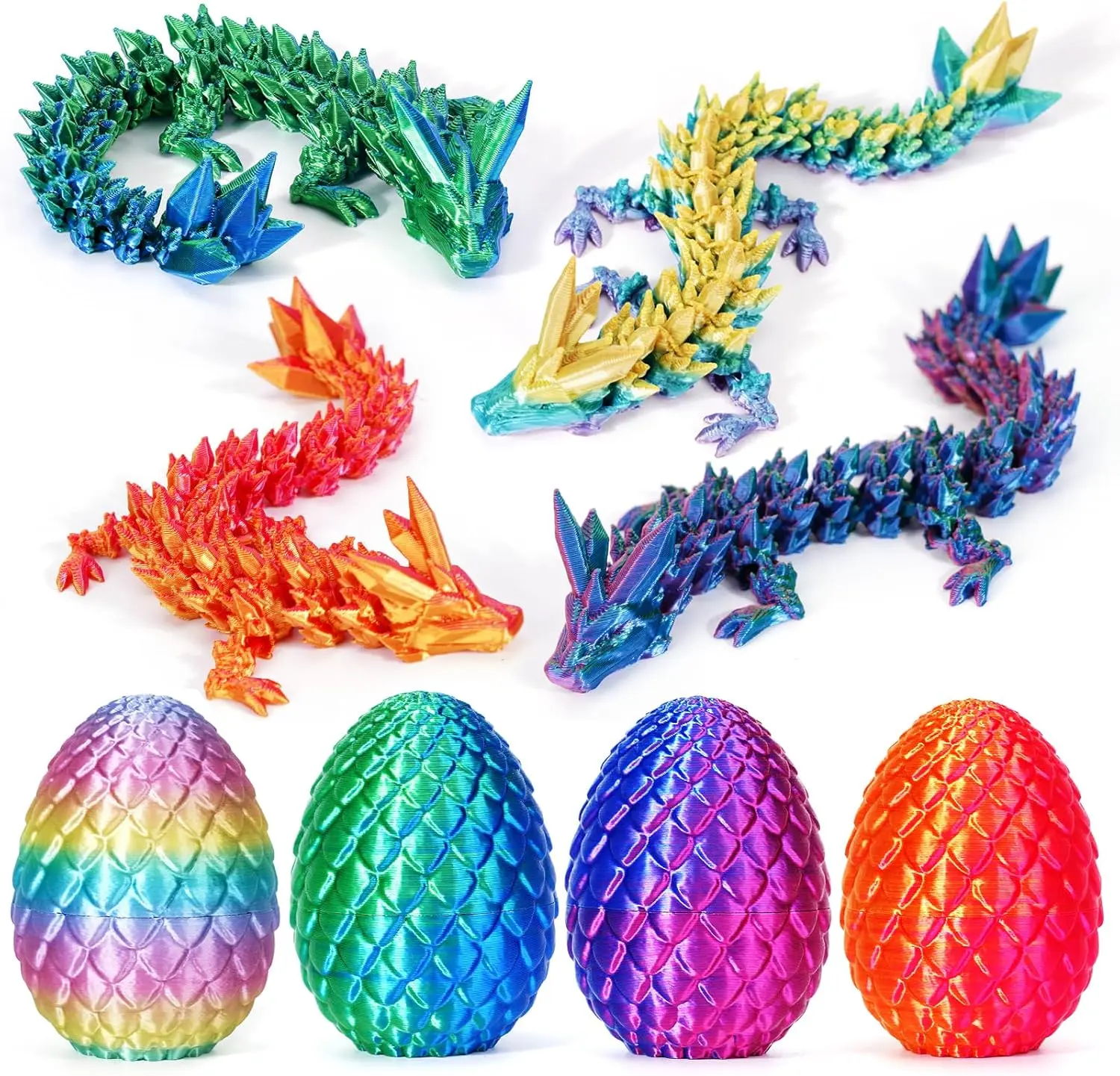 3D Printed Dragon Eggs, Easter Basket Stuffers for Kids and Teens, Unique Easter Toys & Decor for Children, Mysterious Dragon Toys Gifts for Boys & Girls (4 Pack)