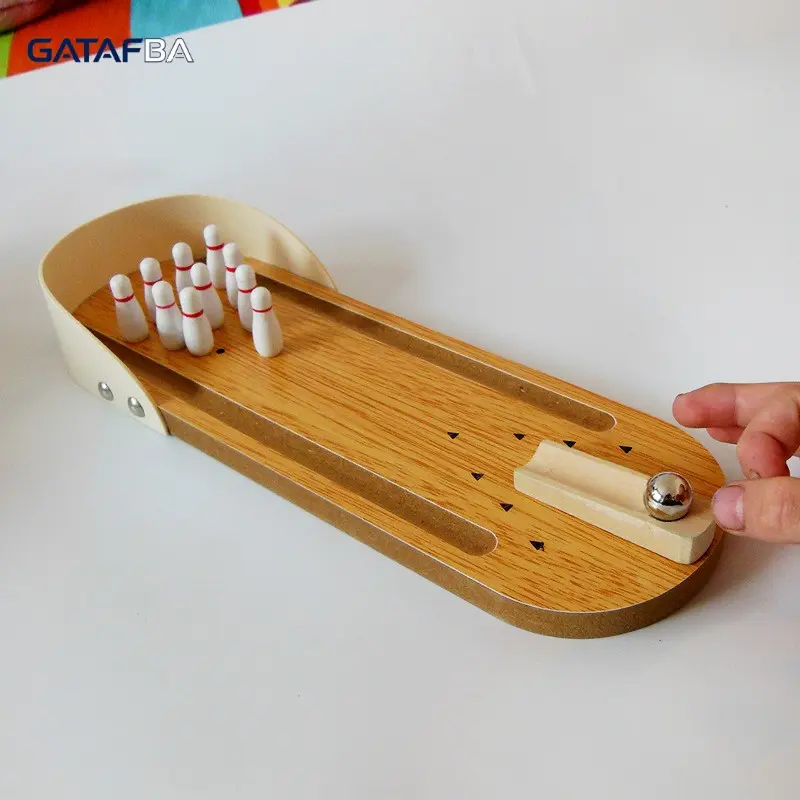 Wooden Desktop Bowling Set - Compact Tabletop Stress Relief Game with Metal Ball, Pins, Easy Storage, Portable Indoor Leisure for Office Desk Breaks, All Ages