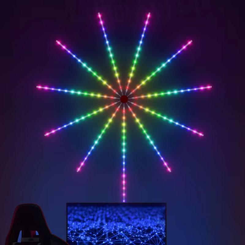 Firework Pattern LED Light, 1 Set RGB Color Changing LED Light with -keys Remote Control & App Control, Music Rhythm Light for Home Party Decor