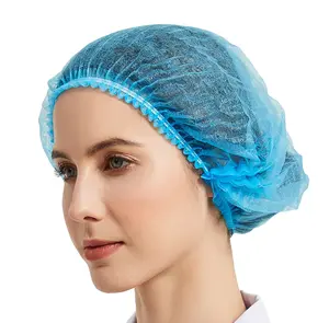 ProtectX 100-Pack Blue Disposable Hair Nets, Elastic Head Cover, Bouffant Caps, Sanitation Head Cover for Food Service, Spa Men & Women - 21 inch