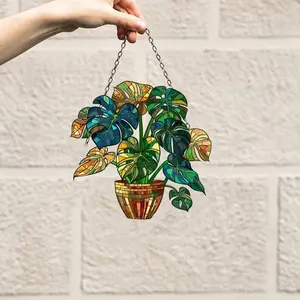 Monstera leaves Window Decor, Flowers Acrylic Window Hanging Art Decoration, Monstera plant Ornament, Gift for her,Home decoration