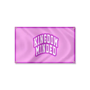 "Kingdom Minded University Style" 3x5 ft Christian Indoor Flag with Button Corners for Bedroom Dorm Office Decor
