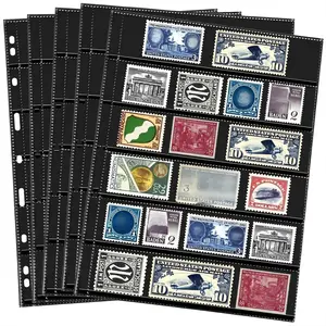 20 Sheets Stamp Pages Collector Album Binder Standard 9 Hole Binder Sleeves for Stamps Collecting Supplies(6 Rows)