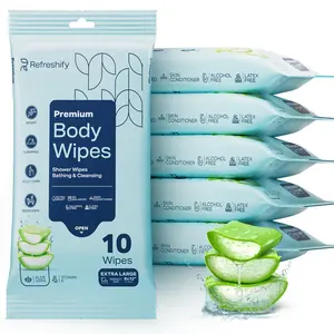 Premium Body Wipes 60 XL No Rinse Shower Wipes for Adults 6 Packs of 10 Extra Moist with Aloe & Vitamin E for Camping Travel Gym & Bedridden Care
