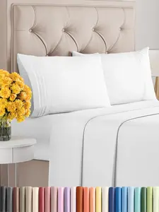 Comfy Breathable & Cooling White Oeko-Tex Queen Size 4 Piece Sheet Set for Women and Men pillowcase set