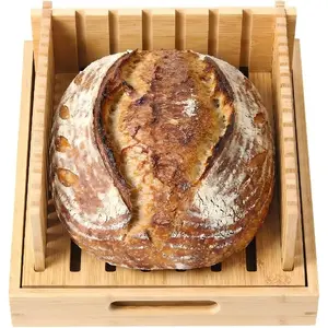 10.5" Bread Slicer for Sourdough - Bamboo Homemade Bread Cutter Guide with Crumb Tray
