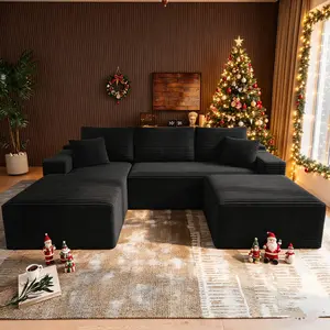 【Memorial Day Gift】NMXVXMN 104.3" Oversized Modular Cloud Sectional Sofa Set with Ottoman, L/U Shaped Boneless Couch High-Density Foam Plush Corduroy Deep Seat Sofa Bed for Living Room Bedroom,No Assembly Required