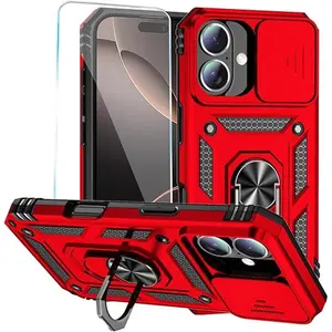 iPhone 16 Plus Case with HD Screen Protector & Slide Camera Cover & Rotated Ring Kickstand, [Military-Grade] Phone Case for iPhone 16 Plus (6.7‘’) Protection Landscape
