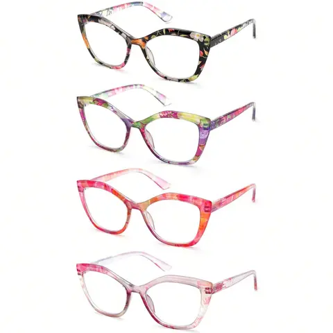 ZOECENT Cat Eye Women's Reading Glasses - 4 Pairs Stylish Blue Light Blocking Comfortable Spring Hinge Glasses
