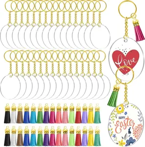 120 Pcs Gold Acrylic Keychain Blanks, Blank Keychains for Vinyl Kit Including 30pcs Acrylic Discs, 30pcs keychain Tassels, 30pcs Gold Key chain Rings and 30pcs Jump Rings for DIY Keychain, Vinyl Craft