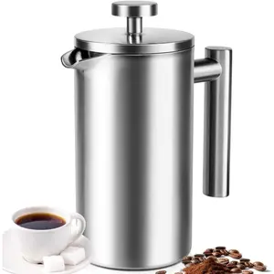 34 oz Full Stainless Steel French Press Coffee Maker 4 Cups Upgrated Double-Walled Insulated French Coffee Presses Food Grade Good for Kitchen Camping Dishwasher Safe 2 More Filters