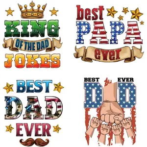 Day Iron on Patches Best Dad Ever Heat Transfers Vinyl Decals PAPA DTF Transfer Ready to Press Crown Fist Beard Design King of The Dad Iron on Appliques for Men T Shirt Clothes Bag DIY Decor Crafts King of Dads