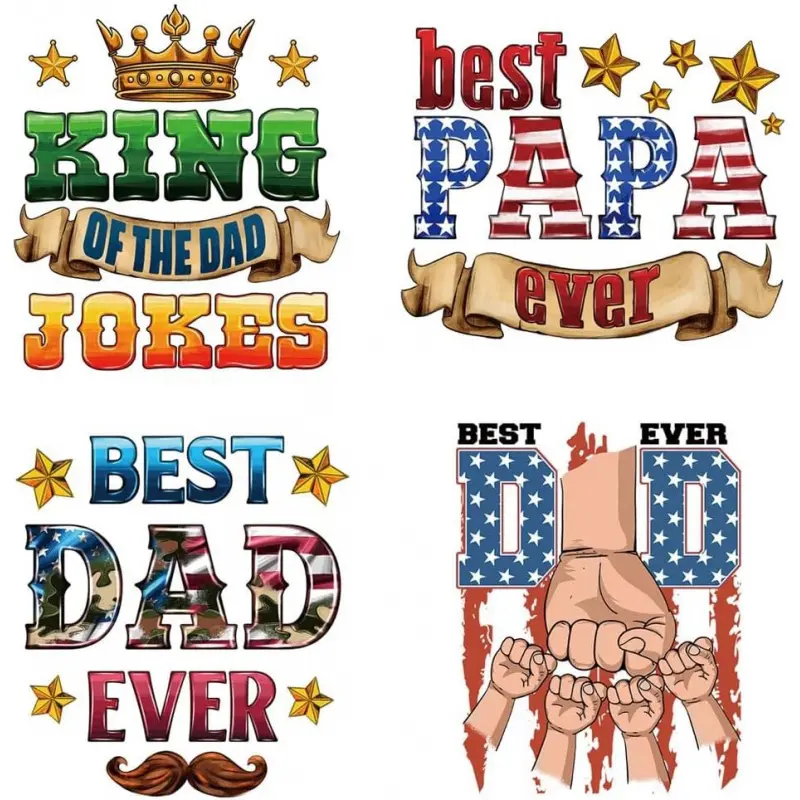 Day Iron on Patches Best Dad Ever Heat Transfers Vinyl Decals PAPA DTF Transfer Ready to Press Crown Fist Beard Design King of The Dad Iron on Appliques for Men T Shirt Clothes Bag DIY Decor Crafts King of Dads