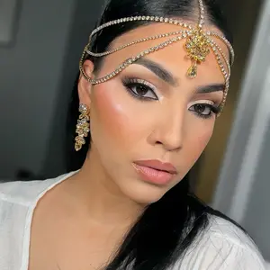 Gold Crystal Bridal Headpiece – Rhinestone Matha Patti / Indian Tikka Head Chain for Weddings & Special Occasions