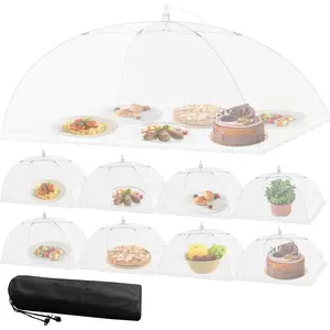 Mesh Food Covers for Outside - 9 Pack Upgraded 1 Extra Large 40x24 in & 8 Large 17x17 in Food Tent Food Cover Outdoors Party Collapsible Picnic Nets Umbrella Mesh Screen Pop Up Food Dome (White)