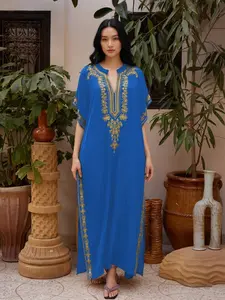 Women's Ethnic Loose-Fit Casual Kaftan Robe, Short Sleeves Split Design, All-Seasons Daily & Holiday, Boho Caftan