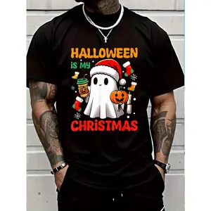 100% Cotton Halloween Is My Christmas Funny Ghost Pumpkin Santa Hat T-Shirt Unisex Premium Soft Comfort Crew Tee Undershirts Plus Size Oversized T-Shirt
