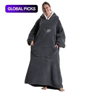 Solid Color Hooded Blanket, 1 Count Apple Pattern Oversized Blanket Hoodie, Ultra Soft Warm Wearable Blanket Sweatshirt for Women & Men, Gift for Ladies, Cozy Hooded Blanket #GLOBAL PICKS