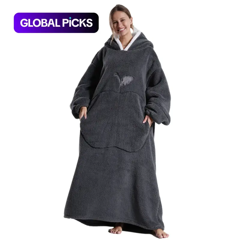 Unisex Apple Pattern Hooded Blanket with Pocket, Oversized Ultra-Soft Wearable Blanket Hoodie, Cozy Gift #GLOBAL PICKS