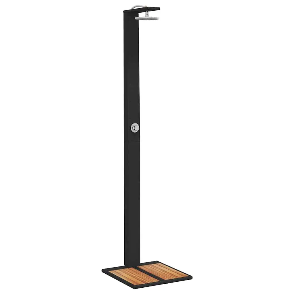 vidaXL Outdoor Shower, Swimming Pool Shower with Rotatable Spray, Patio Furniture for Garden Backyard, Black Poly Rattan and Acacia Wood 368206