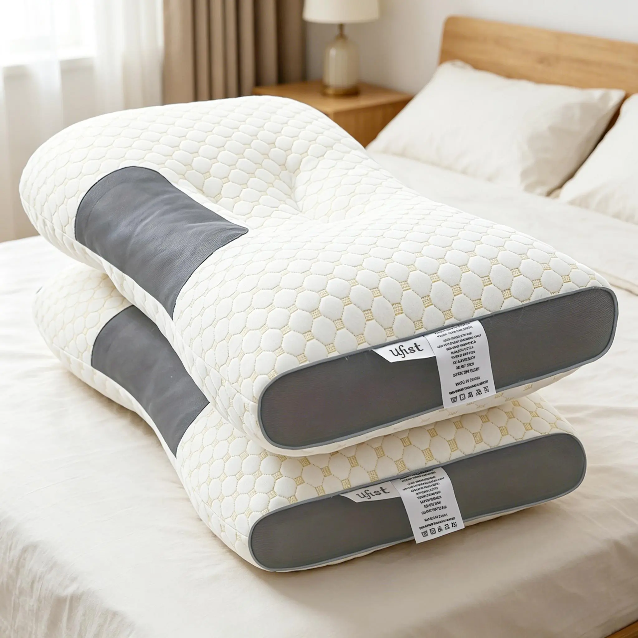 【Black Friday Sleep Comfort】UFIST 2-Pack Ergonomic Neck Support Pillows, Breathable Fabric for Back & Side Sleepers, Comfortable Support for Restful Sleep
