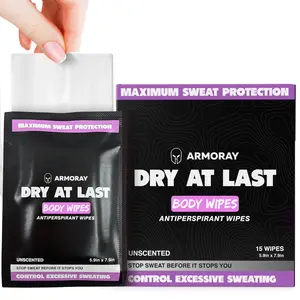 Armoray Dry At Last Body Sweat Wipes - Full-Body Antiperspirant Deodorant Wipes for Men & Women - Ideal for Outdoor Activities, Sports, Travel & Daily Use - Sweat & Odor Defense - Alcohol-Free - 15 Wipes Pack for Gentle and Sensitive Body Care