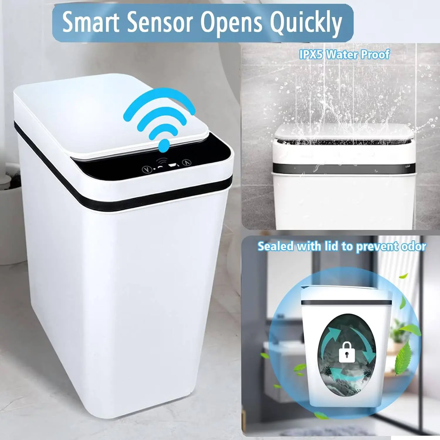 Trash Can with Lid,12L ABS Automatic Trash Bin, Touchless Motion Sensor Smart Garbage Can for Kitchen, Bedroom, Home Household Use summerwins,summerwins