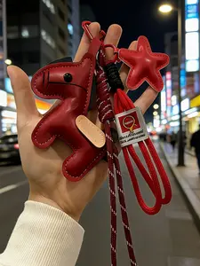 Leather Horse Bag Charm Pendants, Star & Braided Rope Bag Chain Charms, Vintage Casual Bag Decoration Keychain, Purse Accessories, Lucky Bag Pendant for Backpack Purse, Available in Red/Brown, Ideal for Street Style & Horse Lovers