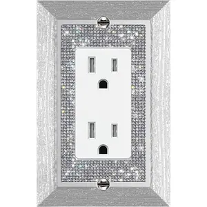 1 Pcs Shiny Rhinestone Outlet Covers Wall Plate Imitation Wood Grain Light Switch or Outlet Decorative Cover Plate Single Toggle Wall Plate