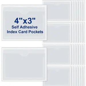 30 Pcs Self Adhesive Pockets, Bin Labels for Storage Bins, Clear Pocket Label Sleeves, Plastic Index Card Holder with Top Open for Organizing Bins Box Drawer(4 x 3 Inch)
