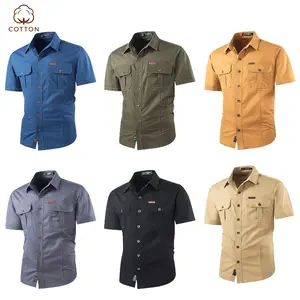 Single piece: men’s workwear shirt — vintage button collar, chest pocket; casual shirt suitable for all seasons, outdoor camping, hiking, beach, and everyday wear; active lifestyle, retro style, easy care, energetic men,Summervibes