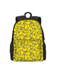 Yellow duck print casual lightweight backpack with front pocket