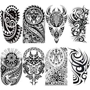 Tribal Totem Temporary Tattoo Men, Large Black Hawaii Turtle Polynesian Fake Tattoo For Men Adult, Long Lasting Realistic Big Tribal Temp Tatoo Sticker Boy Teen Chest Half Arm Body Art Makeup, 8-Sheet