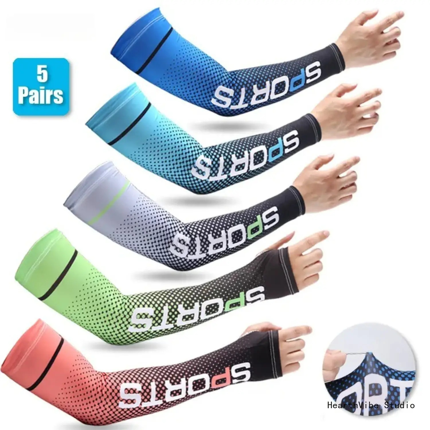 Unisex Cooling Protective Armsleeves (5 Pairs), Solid Color UV Protection UV-Blocking Arm Covers for Outdoor Sports, Summer Activities