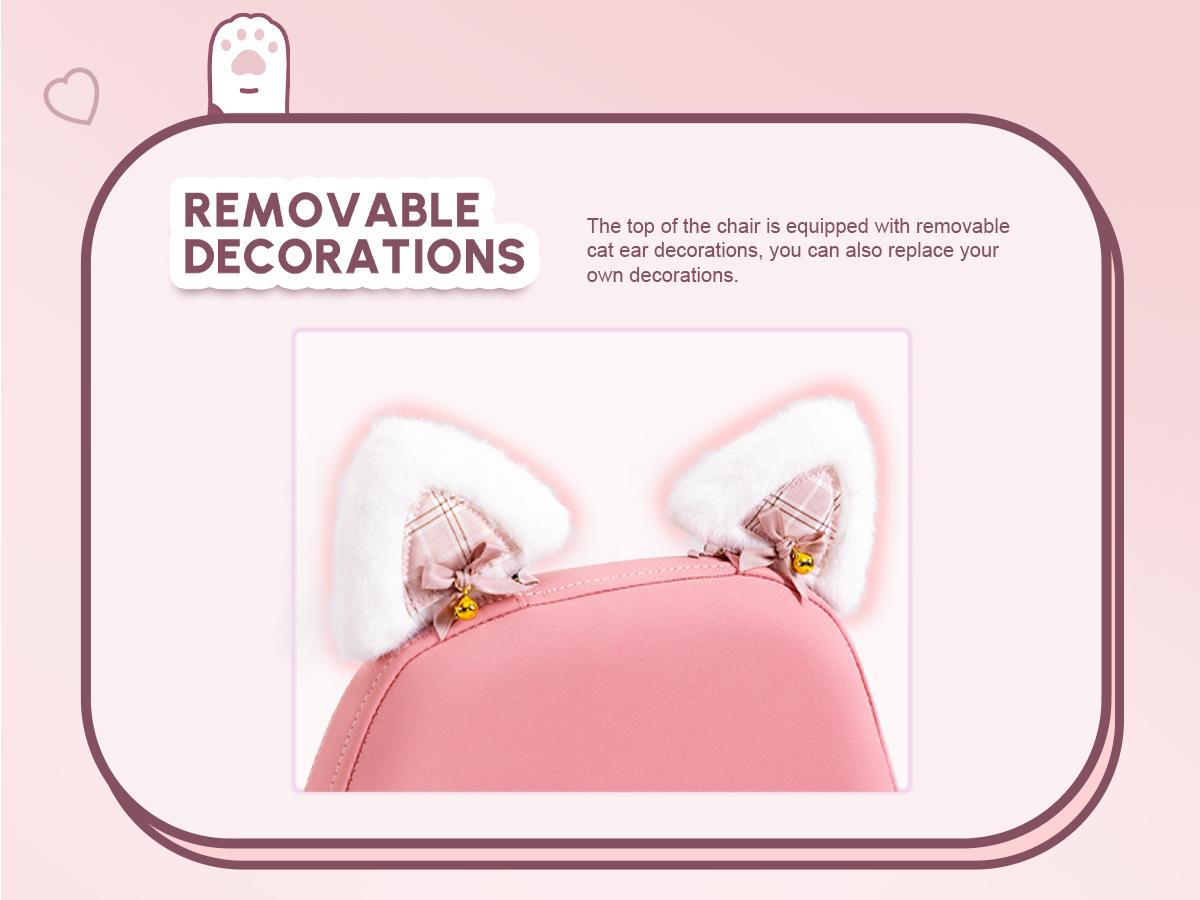 Dowinx Gaming Chair Cute with Cat Ears and Massage Lumbar Support, Ergonomic Computer Chair for Girl with Footrest and Headrest, Comfortable Reclining Game Chair 290lbs for Adult, Teen, Three Colors