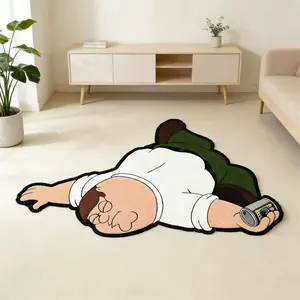 Fun, funny, lying flat, character shaped carpet, Home decor rug, white green contrasting color plush floor mat, bedroom bedside anti slip and wear-resistant foot mat, relaxing atmosphere, decorative pad
