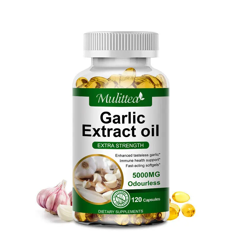 Odorless Garlic Oil Softgels 5000mg Equivalent, Rapid Release Garlic Extract for Heart, Circulation & Digestive Support, 120 Softgels