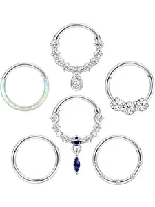 6Pcs 16G 18G Nose Ring Surgical Steel Septum Ring CZ Cartilage Earrings Helix Piercing Jewellery Tragus Earrings Set Gold Silver Nose Ring Hoop Nose Piercings Septum Piercing Jewellery